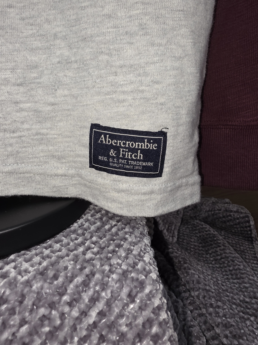 Abercrombie & Fitch Heather Gray Body with Maroon Raglan Sleeves Tee - Picture 2 of 5